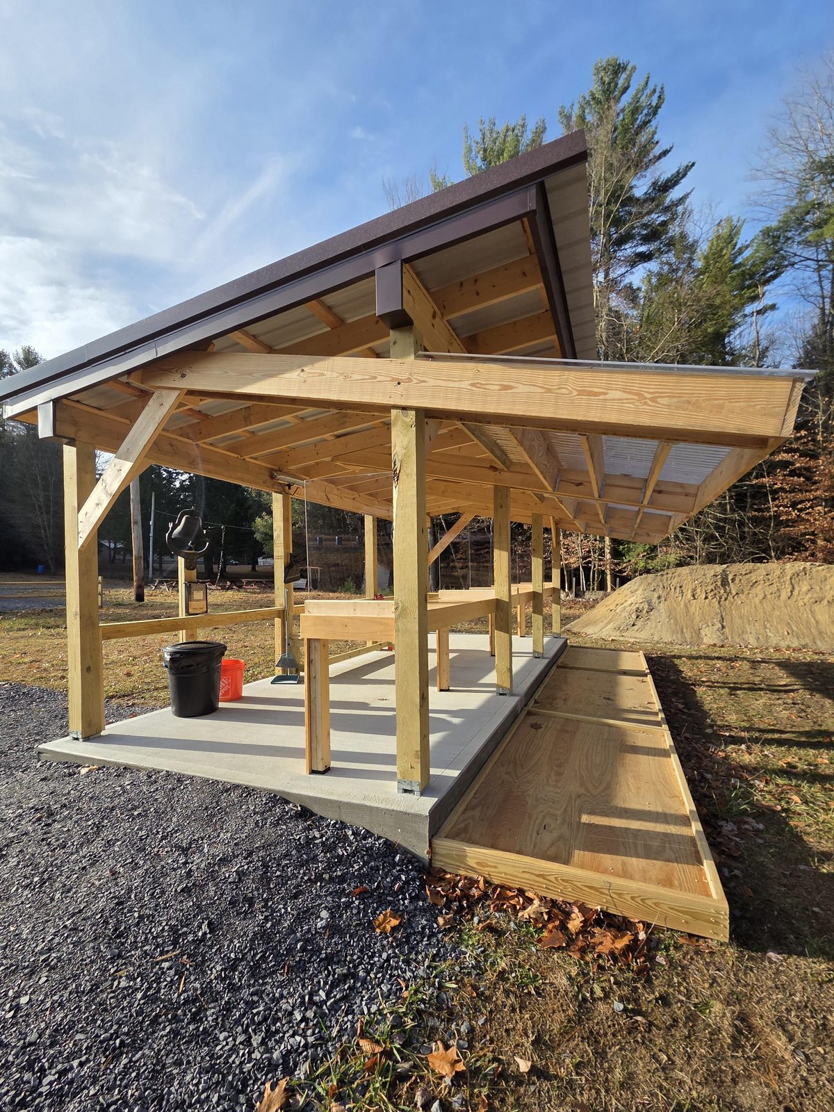 Newly built covered shooting stand at the outdoor pistol range